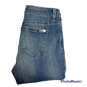 WHBM slim crop jeans size 0P multicolored stitching on the bottoms and legs